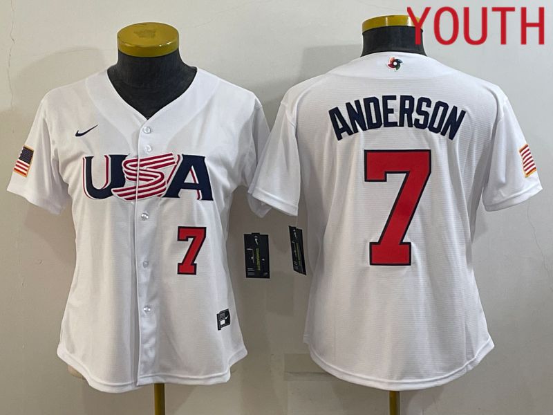 Youth 2023 World Cub USA #7 Anderson White MLB Jersey5->youth mlb jersey->Youth Jersey